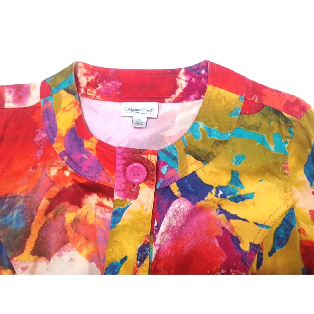 Coldwater Creek Women's Loud Colorful Button Jacket Blazer Petite Sz PL Unlined